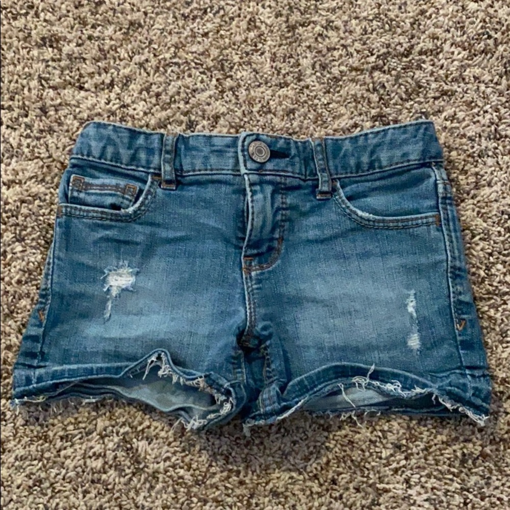 Girls raw hem distressed gap denim mid rise shorts